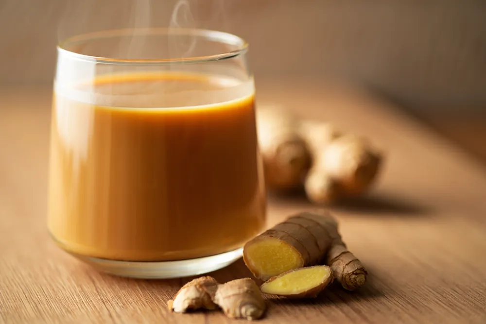 Ginger chai with fresh ginger root